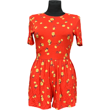 Nikcorp Ženski kombinezon s kratkim hlačama, lagan i prozračan za ljeto, udoban kroj za slobodu kretanja, crveni, veličina 36