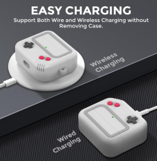 Nikcorp Silikonska zaštitna futrola za Apple AirPods 3, dizajn igraće konzole, bežično punjenje, s karabinerom, svijetlo siva