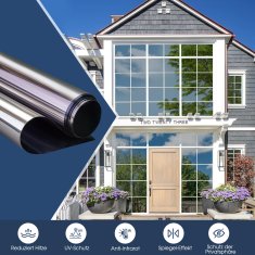 Nikcorp Zrcalna folija za prozore za zaštitu od sunca i privatnost, samoljepljiva UV zaštitna folija, toplinska izolacija, 60x400 cm