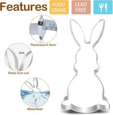 Nikcorp Veliki kalupi za uskrsne kolače od nehrđajućeg čelika, set 3 kom, za kekse i fondan, sigurni za djecu, zec, jaje, srce