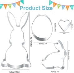 Nikcorp Veliki kalupi za uskrsne kolače od nehrđajućeg čelika, set 3 kom, za kekse i fondan, sigurni za djecu, zec, jaje, srce