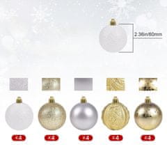 Nikcorp Kuglice za bor, nelomljive, set 20 kom, za sigurno ukrašavanje s djecom, zlatne, srebrne i bijele, 6 cm