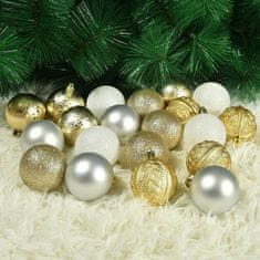 Nikcorp Kuglice za bor, nelomljive, set 20 kom, za sigurno ukrašavanje s djecom, zlatne, srebrne i bijele, 6 cm