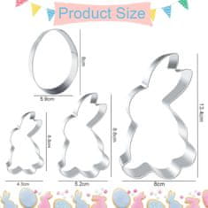 Nikcorp Kalupi za uskrsne kekse, set 4 komada, nehrđajući čelik, sigurni za djecu, oblici zec i jaje, za kolače i fondan, 12.5/8.5/6.5/8 cm