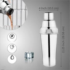 Nikcorp Shaker za koktele od nehrđajućeg čelika s cjedilom, 790 ml, dvostruka stijenka za izolaciju, ergonomski dizajn za bar