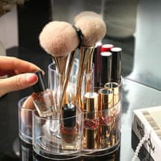 Nikcorp Rotirajući organizator za kozmetiku 360°, sa 6 pretinaca za šminku i kistove, akrilni stalak za kupaonicu, proziran 11,5x15cm