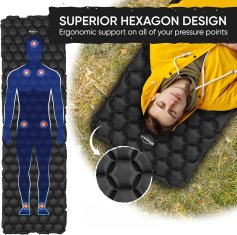 Nikcorp Zračni madrac za kampiranje, ultralaki, za planinarenje i spavanje, s heksagonalnim dizajnom za udobnost, crni 198x58 cm