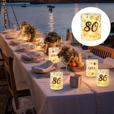 Nikcorp Dekorativni lampioni za 80. rođendan, set 12 kom, elegantna dekoracija stola s natpisom, za svijeće i lampice, bijeli