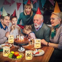 Nikcorp Dekorativni lampioni za 80. rođendan, set 12 kom, elegantna dekoracija stola s natpisom, za svijeće i lampice, bijeli