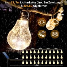 Nikcorp Solarni LED svjetlosni lanac 9m s daljinskim upravljačem, USB punjenje, vodootporan za vrt, terasu, 8 načina rada, toplo bijelo svjetlo