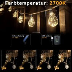 Nikcorp Solarni LED svjetlosni lanac 9m s daljinskim upravljačem, USB punjenje, vodootporan za vrt, terasu, 8 načina rada, toplo bijelo svjetlo