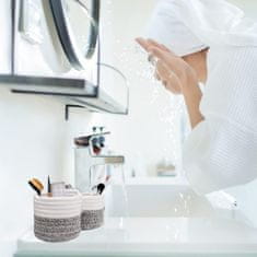 Nikcorp Organizator za stol, set od 2 komada, pamučne košare za pohranu, ručno pletene, boho stil, bijela i siva, 9,5x11cm i 7,5x8cm