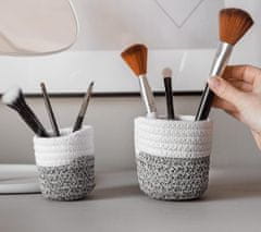 Nikcorp Organizator za stol, set od 2 komada, pamučne košare za pohranu, ručno pletene, boho stil, bijela i siva, 9,5x11cm i 7,5x8cm