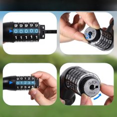 Nikcorp Lanac za zaključavanje bicikla, 90 cm, 5-znamenkasta šifra, zaštita od krađe, čelični lanac 7mm s najlonskom navlakom