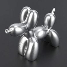 Nikcorp Figurica psa od balona, moderna dekoracija za dom, sjajna skulptura od smole za stol, policu ili tortu, srebrna, 7,5x9 cm