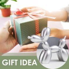 Nikcorp Figurica psa od balona, moderna dekoracija za dom, sjajna skulptura od smole za stol, policu ili tortu, srebrna, 7,5x9 cm