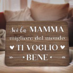 Nikcorp Drvena ploča s LED osvjetljenjem, poklon za mamu, toplo bijelo svjetlo, USB napajanje, dekoracija za sobu, 22x16 cm