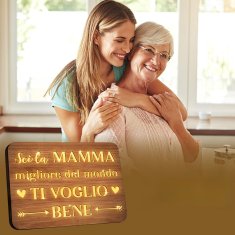 Nikcorp Drvena ploča s LED osvjetljenjem, poklon za mamu, toplo bijelo svjetlo, USB napajanje, dekoracija za sobu, 22x16 cm