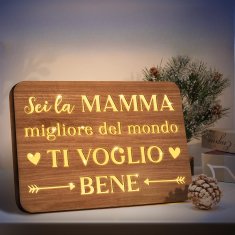 Nikcorp Drvena ploča s LED osvjetljenjem, poklon za mamu, toplo bijelo svjetlo, USB napajanje, dekoracija za sobu, 22x16 cm
