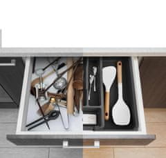 Nikcorp Organizator za ladicu, podesivi umetak za pribor za jelo, 6+2 pretinca za žlice i vilice, proširiv 33-57 cm, crni