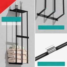 Nikcorp Držač za ručnike zidni bez bušenja, veliki stalak za 6 ručnika, nehrđajući čelik, za kupaonicu i kuhinju, crni 75x21,5cm