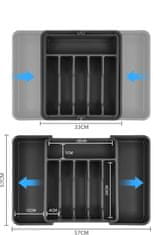 Nikcorp Organizator za ladicu, podesivi umetak za pribor za jelo, 6+2 pretinca za žlice i vilice, proširiv 33-57 cm, crni
