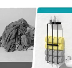 Nikcorp Držač za ručnike zidni bez bušenja, veliki stalak za 6 ručnika, nehrđajući čelik, za kupaonicu i kuhinju, crni 75x21,5cm