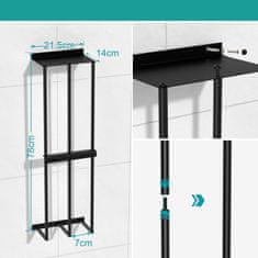 Nikcorp Držač za ručnike zidni bez bušenja, veliki stalak za 6 ručnika, nehrđajući čelik, za kupaonicu i kuhinju, crni 75x21,5cm
