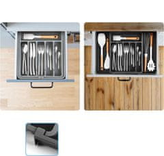 Nikcorp Organizator za ladicu, podesivi umetak za pribor za jelo, 6+2 pretinca za žlice i vilice, proširiv 33-57 cm, crni