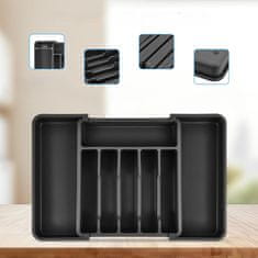 Nikcorp Organizator za ladicu, podesivi umetak za pribor za jelo, 6+2 pretinca za žlice i vilice, proširiv 33-57 cm, crni