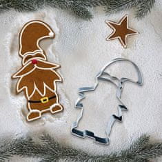 Nikcorp Set božićnih kalupa za kekse, 3 komada, nehrđajući čelik, za izradu kolača u obliku gnoma, sigurno za djecu, 13,5 cm