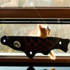 Nikcorp Ležaljka za mačke za prozor, viseća mreža u obliku ribe, krevet za sunčanje i odmor, s jakim vakuumskim držačima, crna 56x18x20 cm