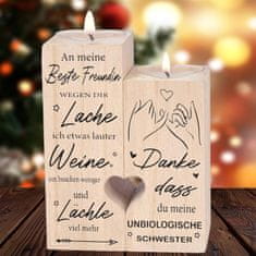 Nikcorp Drveni svijećnjak sa svijećama u obliku srca, personalizirani poklon za najbolju prijateljicu, romantična dekoracija, 12x10x4,5 cm