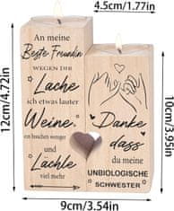 Nikcorp Drveni svijećnjak sa svijećama u obliku srca, personalizirani poklon za najbolju prijateljicu, romantična dekoracija, 12x10x4,5 cm