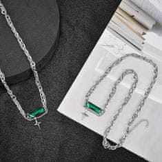 Nikcorp Srebrna ogrlica sa zelenim kristalom, unisex lančić, elegantan modni dodatak, podesiva duljina 23,5-26,5 cm, poklon