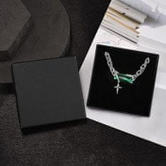 Nikcorp Srebrna ogrlica sa zelenim kristalom, unisex lančić, elegantan modni dodatak, podesiva duljina 23,5-26,5 cm, poklon