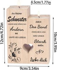 Nikcorp Drveni svijećnjak sa svijećama, idealan poklon za sestru, s ugraviranom porukom, 2 dijela, rustikalni ukras za dom, 12x10x4,5 cm