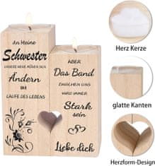 Nikcorp Drveni svijećnjak sa svijećama, idealan poklon za sestru, s ugraviranom porukom, 2 dijela, rustikalni ukras za dom, 12x10x4,5 cm