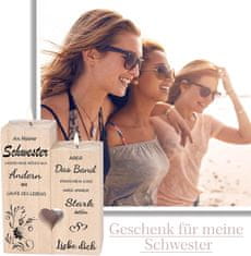 Nikcorp Drveni svijećnjak sa svijećama, idealan poklon za sestru, s ugraviranom porukom, 2 dijela, rustikalni ukras za dom, 12x10x4,5 cm