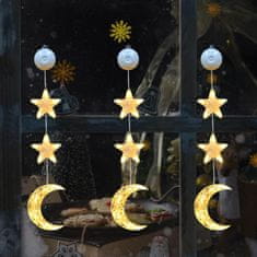 Nikcorp Božićna LED svjetleća dekoracija Zvijezda i Mjesec, s vakuumskim čašicama za prozor, zid, vrata, na baterije, toplo svjetlo