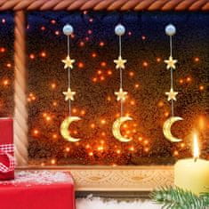 Nikcorp Božićna LED svjetleća dekoracija Zvijezda i Mjesec, s vakuumskim čašicama za prozor, zid, vrata, na baterije, toplo svjetlo