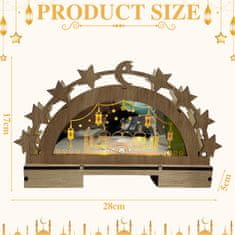 Nikcorp Drvena Ramazanska lampa s LED svjetlom, 3D zvijezde i mjesec, Eid Mubarak dekoracija za stol ili zid, toplo svjetlo bez treperenja