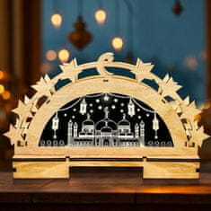 Nikcorp Drvena Ramazanska lampa s LED svjetlom, 3D zvijezde i mjesec, Eid Mubarak dekoracija za stol ili zid, toplo svjetlo bez treperenja
