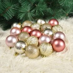 Nikcorp Božićne kuglice za bor, nelomljive i sigurne za djecu, set 20 komada s vezicama, crvene, zlatne i roze, 6 cm