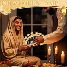 Nikcorp Drvena Ramazanska lampa s LED svjetlom, 3D zvijezde i mjesec, Eid Mubarak dekoracija za stol ili zid, toplo svjetlo bez treperenja