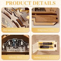 Nikcorp Drvena Ramazanska lampa s LED svjetlom, 3D zvijezde i mjesec, Eid Mubarak dekoracija za stol ili zid, toplo svjetlo bez treperenja