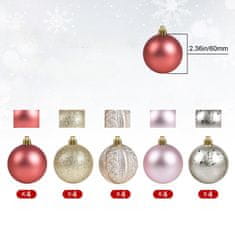 Nikcorp Božićne kuglice za bor, nelomljive i sigurne za djecu, set 20 komada s vezicama, crvene, zlatne i roze, 6 cm