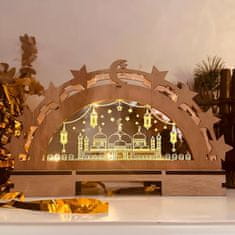 Nikcorp Drvena Ramazanska lampa s LED svjetlom, 3D zvijezde i mjesec, Eid Mubarak dekoracija za stol ili zid, toplo svjetlo bez treperenja