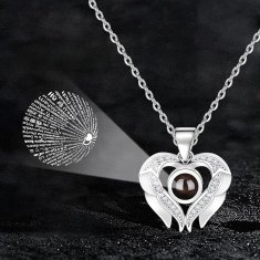 Nikcorp Ogrlica Volim te na 100 jezika s anđeoskim krilima, posrebreni nakit za žene, poklon za Valentinovo u kutijici, srebrna