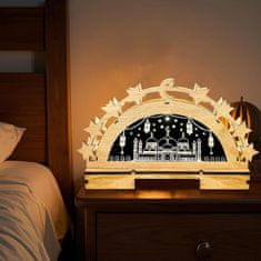 Nikcorp Drvena Ramazanska lampa s LED svjetlom, 3D zvijezde i mjesec, Eid Mubarak dekoracija za stol ili zid, toplo svjetlo bez treperenja